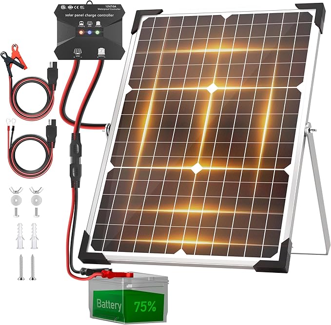 Voltset 30W Solar Battery Charger - 12V Solar Panel Kit with 10A Smart Charge Controller - IP67 Waterproof Solar Trickle Charger Maintainer - Adjustable Mount Bracket for RV Boat Car Motorcycle