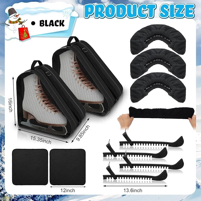 Liliful 8 Pcs Skate Guards Skate Blade Protector Covers Towel Ice Inline Bag Set Ice Guards for Adult Hockey Winter Supply