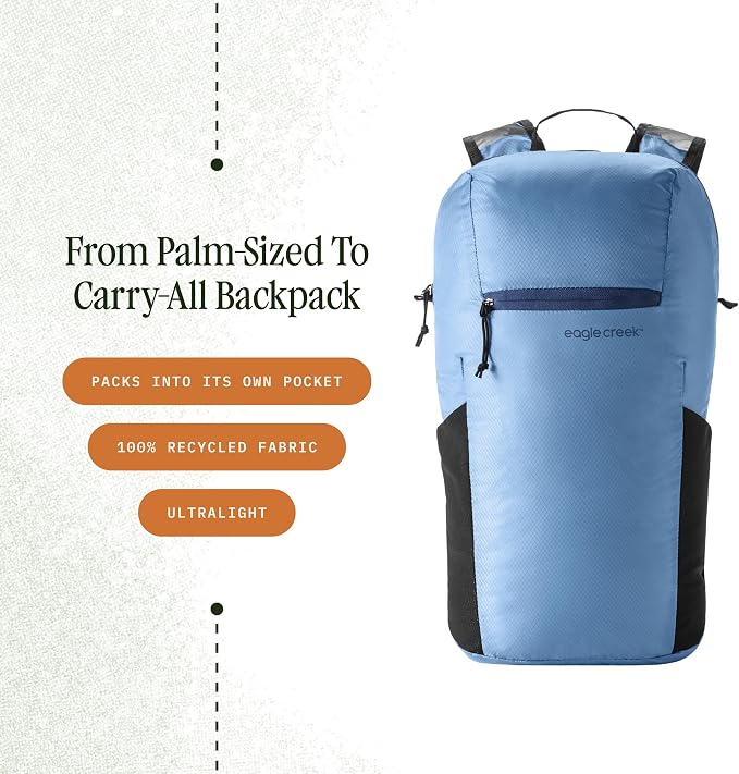 eagle creek Packable Backpack - Compact Multipurpose Water Resistant Backpack with Breathable Mesh Shoulder Straps - Perfect for Beach Days, Sports, Hiking & Travel - Blue Dawn
