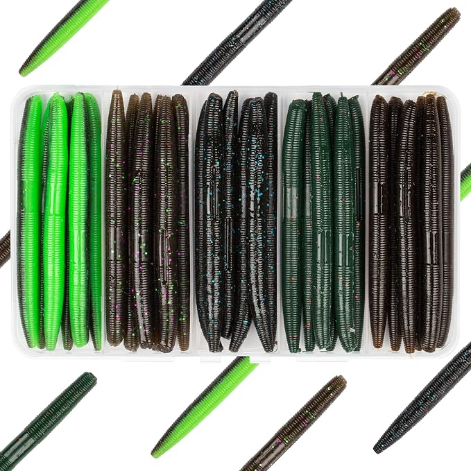 4"/5" Senko Worms Kit, Salt Impregnated Soft Plastic Lures | 30/50/78/100 Wacky Worms for Bass Fishing, Freshwater & Saltwater Applications,Artificial fishing bait