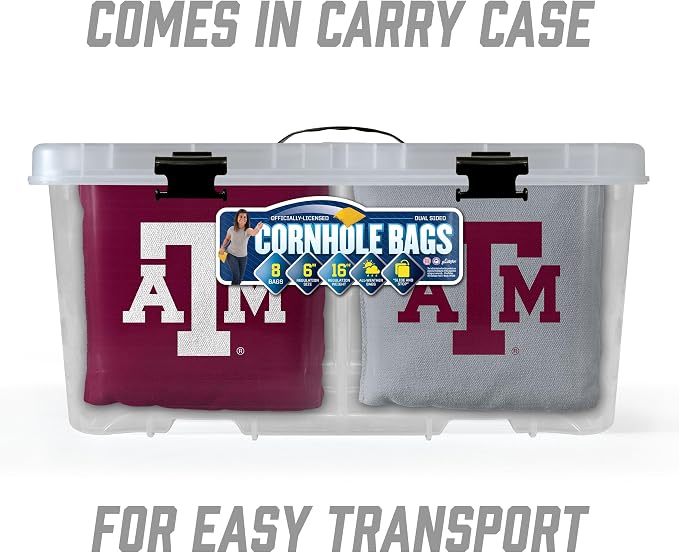 YouTheFan Officially-Licensed NCAA Set of 8 Cornhole Bags - All Weather Dual Sided Slide & Stop - Regulation Size with Carry case