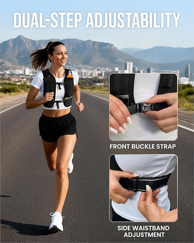 Running Vest for Women Men-Reflective Running Hydration Vest with 500ml Soft Water Bottle, Phone Holder, 2 LED Lights USB Rechargeable-7 Pockets Runners Backpack Marathon