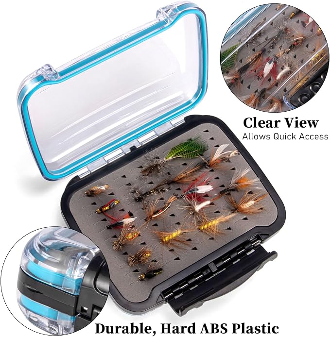 Dr.Fish 2 Pieces Fly Fishing Box, Flies Storage Case Waterproof Silicone Double Sided Clam Fishing Jig Boxes Crappie Panfish Trout X-small