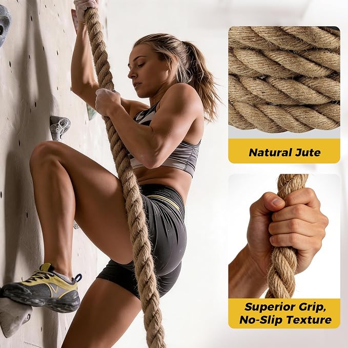 Climbing Rope 1.5 Inch Diameter - 10FT / 15FT Heavy Duty Gym Climbing Rope for Fitness & Strength Training Professional Workout Rope for Adults & Kids - Ideal for Home Gym, Outdoor & Indoor Exercises
