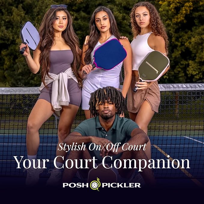 Posh Pickler Crossbody Neoprene Pickleball Bag - Paddle Cover with Adjustable Strap, Built-in Pocket for Essentials, Carabiner Fence Clip, Add-On Ready D-Rings, and Durable Design for Everyday Use