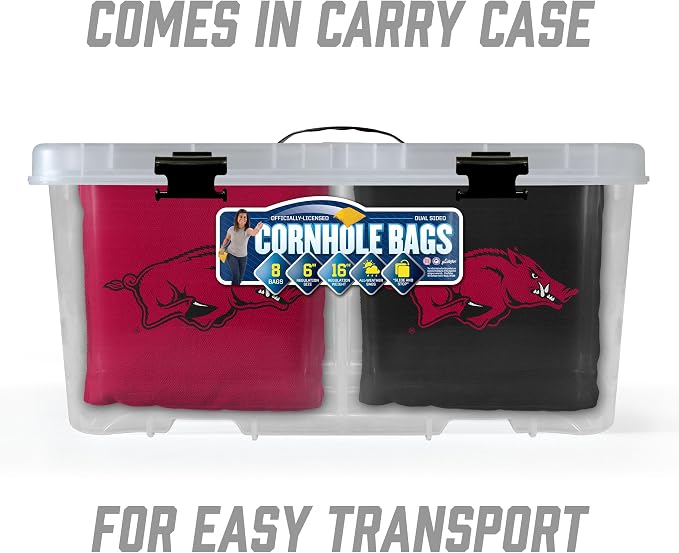 YouTheFan Officially-Licensed NCAA Set of 8 Cornhole Bags - All Weather Dual Sided Slide & Stop - Regulation Size with Carry case