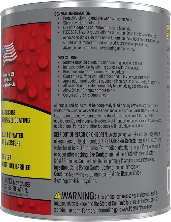 Flex Seal Liquid, Rubber Coating Sealant, Waterproof, Flexible, Breathable, and UV Resistant, Roof Repair, Basements, RV, Campers, Trailers, Marine, EPDM, Masonry, Gray, 32 oz