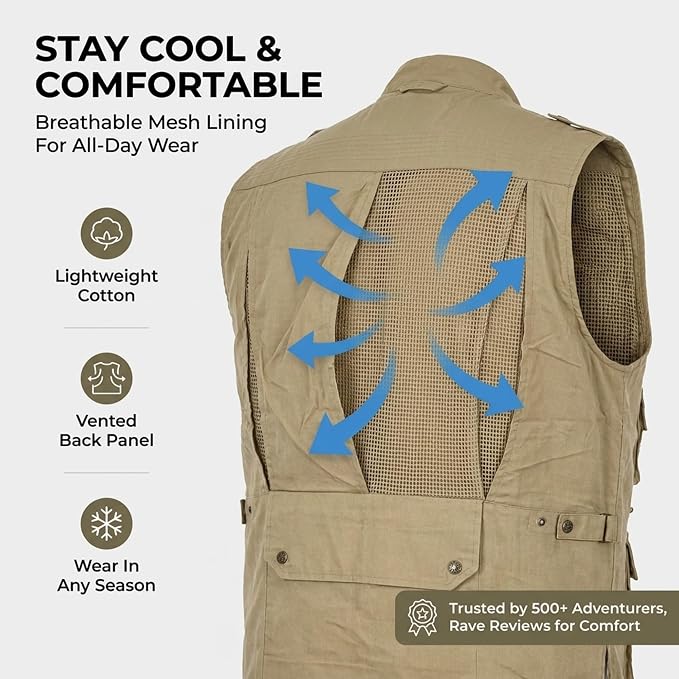 Humvee Utility Vest with 21 Pockets -Travel, Safari, Hunting, Camping, 100% Cotton, Tactical Jacket for Men & Women