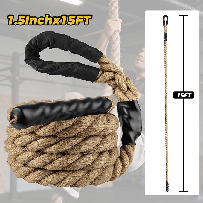 Climbing Rope 1.5 Inch Diameter - 10FT / 15FT Heavy Duty Gym Climbing Rope for Fitness & Strength Training Professional Workout Rope for Adults & Kids - Ideal for Home Gym, Outdoor & Indoor Exercises