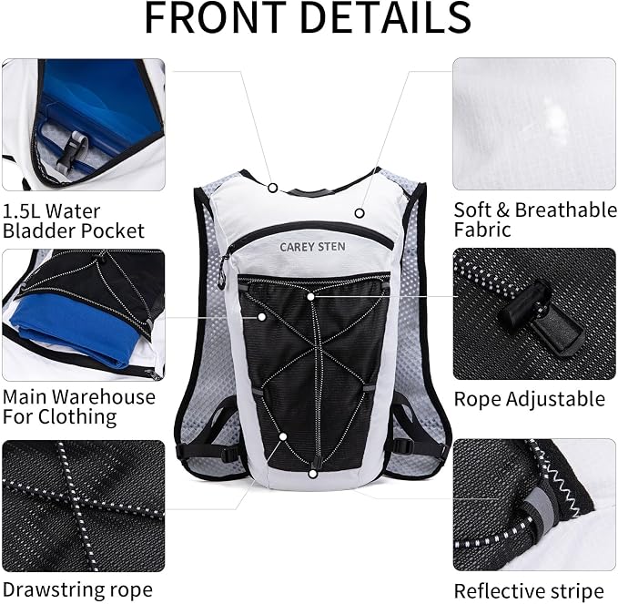 Carey STEN Lightweight Running Hydration Vest, Breathable Outdoor Backpack for Trail Running, Hiking, Cycling & Marathon, Suitable for Both Men and Women