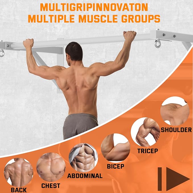 Pull Up Bar Wall Mounted, Heavy Duty 650 lbs Capacity Chin Up Bar, 48" Multi-Grip Strength Training Pull-up Bars, for Home Gym Garage/Backyard Total Body Workout, Ease Of Use Mounting