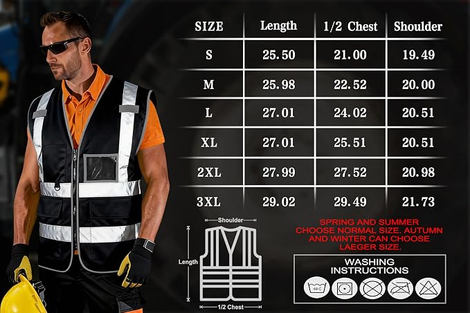 FATONE Hi Vis Safety Vest for Men with Reflective Strips, Class 2 High Visibility Vest with Pockets for Construction, Traffic, Warehouse, Security, Volunteer, 5 Pack Black, L