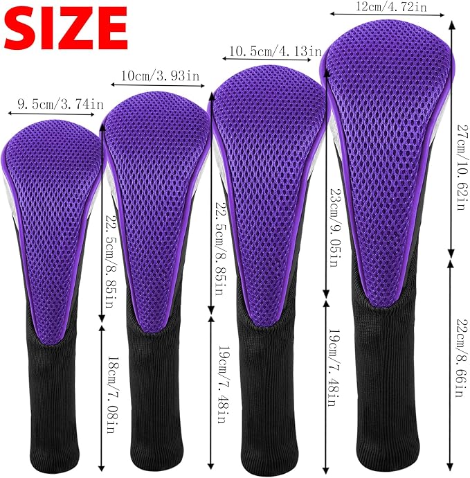 Andux 4pcs/Set Mesh Golf 460cc Driver Fairway Wood Club Head Covers Long Neck with No. Tags