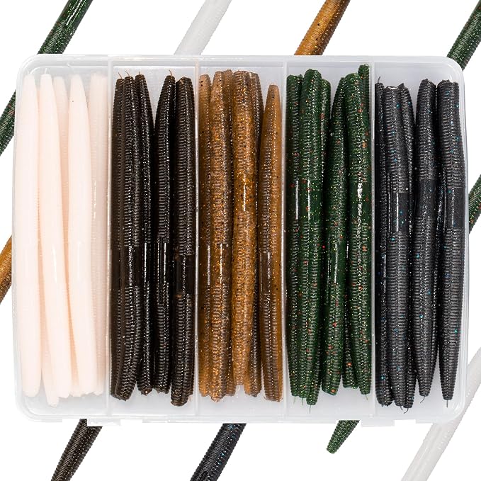 4"/5" Senko Worms Kit, Salt Impregnated Soft Plastic Lures | 30/50/78/100 Wacky Worms for Bass Fishing, Freshwater & Saltwater Applications,Artificial fishing bait