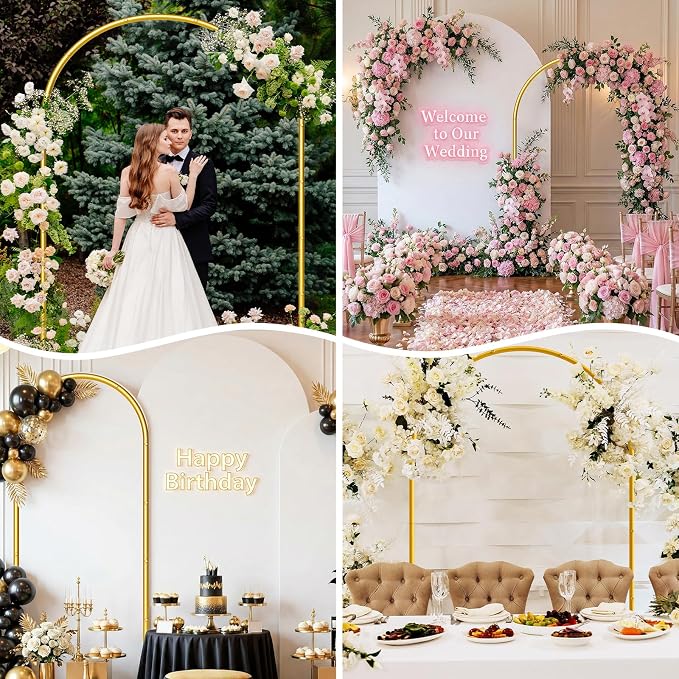 6.6FT Metal Wedding Arch Backdrop Stand,Stable Wedding Arch Frame for Wedding Ceremony Birthday Party Baby Shower Graduation Anniversary Floral Decoration,Gold