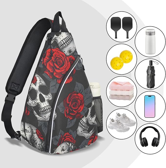 Pickleball Bag for Women Men Adjustable Crossbody Sling Backpack Hold Paddle Accessories