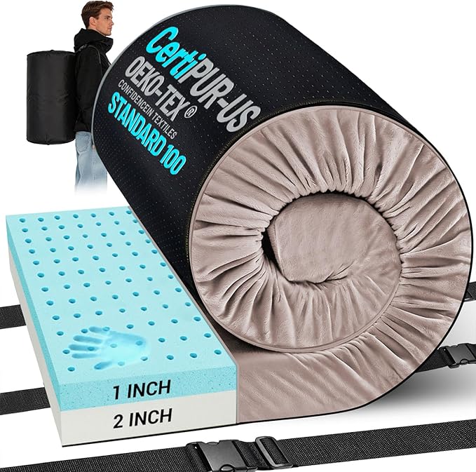 Memory Foam Camping Mattress Pad, Ventilated Breathable Design CertiPUR-US & Oeko-TEX Certified Sleeping Pad Waterproof 3inch Non-Slip Portable Sleeping Camping Mat with Storage Bag for Car Travel