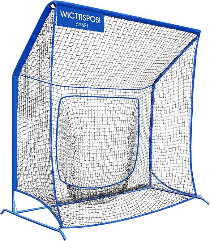 Baseball Softball Net with Blocking System, 7x7ft/6x6ft/10x7ft Practice Cage Net for Batting/Pitching/Fielding, Metal Frame with Elevated Base and Storage Bag for Backyard Indoor Training