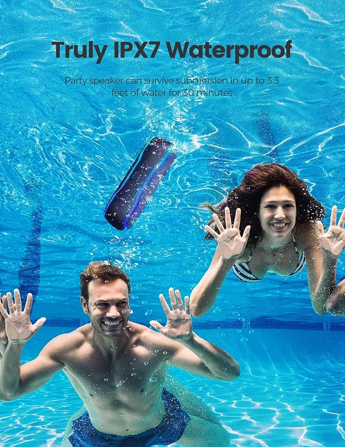 ERKEI SEHN Bluetooth Speaker, IPX7 Waterproof Wireless Speakers, Flashing Light, 25W Super Bass, 24H Playtime, Graduation Birthday Gifts for Him, TWS Pairing, Beach Essentials, Midnight Blue