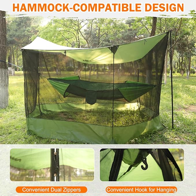 Screen House for Hammock with Tarp Poles, AYAMAYA Large Size 18 x 11 FT Camping Tarp with Mosquito Net, Portable Hammock Tent Rainfly with Bug Net for Picnics Backyards Backpacking Camping Beach