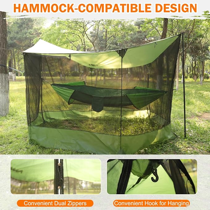 Screen House + Poles, 4-Section Heavy Duty Aluminum Telescoping Poles, 18x11 FT Large Camping Tarp with Mosquito Net for Outdoor Picnic