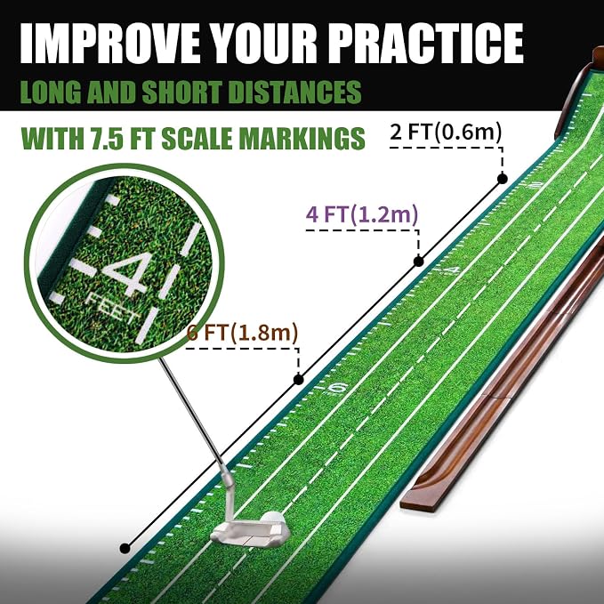 GimYaa Golf Putting mat Green Indoor and Outdoor with Auto Ball Return,Game Practice Golf Gifts for Home, Office, Backyard Indoor Golf and Outdoor Use, Crystal Velvet Mat