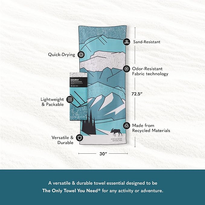 Nomadix Original Towel - National Parks- Perfect for Beach, Pool, Travel, Camping, Yoga - Made with Recycled Materials - Super Absorbent - Sand Resistant