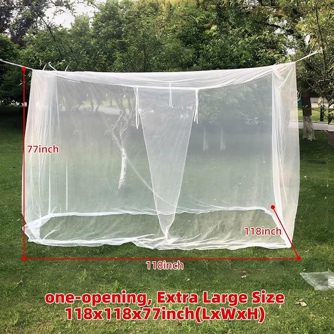 Camping Mosquito Net 10'x10' Ultra Large White Outdoor | One-opening 118"x118"x77", Bottom Fixing Strap, Insect Netting Mesh, w/ Carrying Bag for Camping, Picnic, Patio, Trips