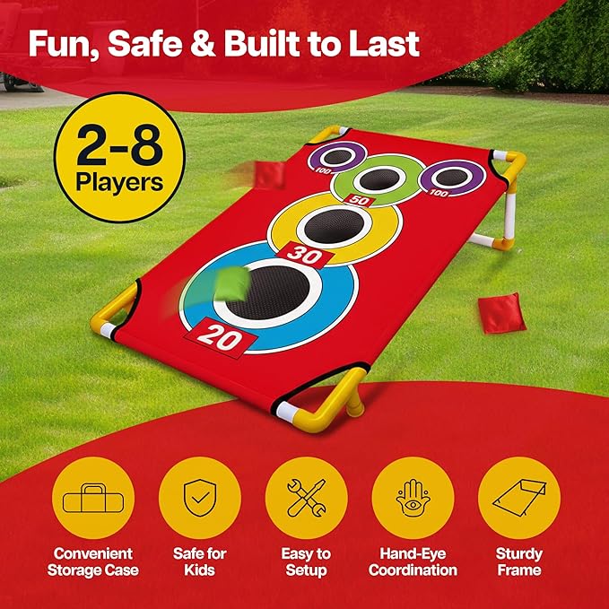 Cornhole Board with 21+ Games, 8 Bean Bags - Arcade Style Corn Hole Games for Adults and Kids, Portable Outdoor Yard Games for Kids & Family, Beach, Camping and Parties, 24x36