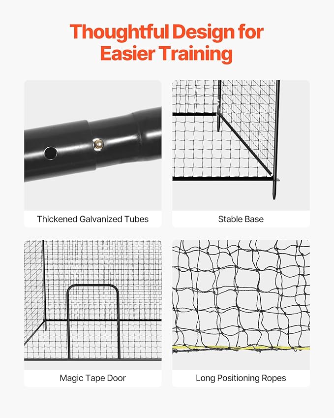 VEVOR Baseball Batting Cage,Professional Softball Baseball Batting Hitting Training Net,Heavy Duty Enclosed PE Practice Portable Pitching Cage Net&Carry Bag,for Backyard,Field,Indoor&Outdoor