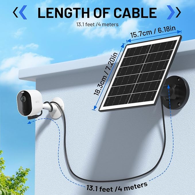 5W Solar Panel Charger Compatible with Arlo Pro 5S/Pro 4/Pro 3/Ultra/Ultra 2/Go 2 Camera, Solar Panels Charging with 13.1ft Waterproof Charging Cable,360° Adjustable Wall Mount, 3 Pack