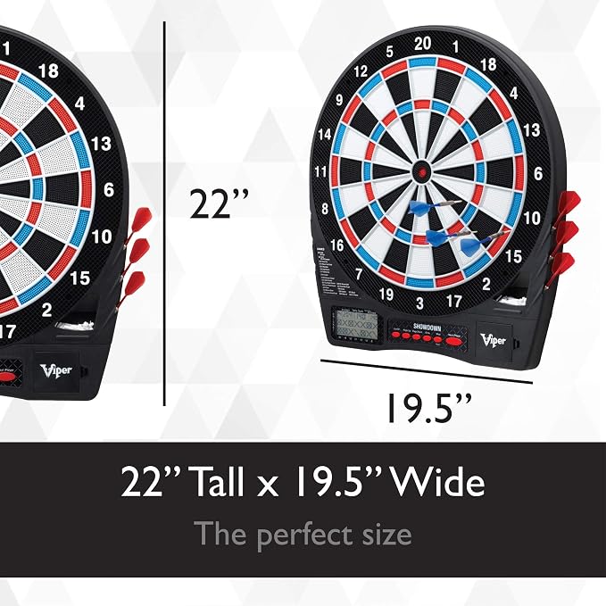 Viper Showdown Electronic Dartboard, 15.5 in Regulation Target, 32 Games, 590 Options, Battery Powered, 6 Darts Included, Black