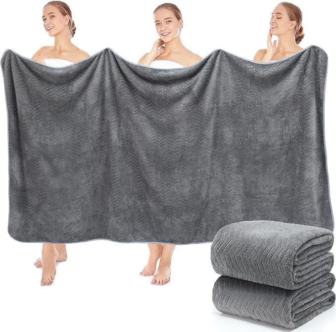 SmoothNovelty 2 Pack Bath Sheets 40 x 80 Inch Oversized Jumbo Extra Large Towels Quick Dry Coral Fleece Absorbent Soft Lightweight XL Shower Towels for Home Gym Travel Beach Spa Pool Hotel (Gray)