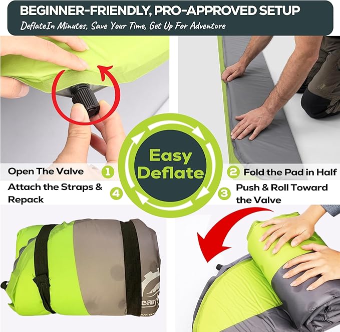 Gear Doctors® Oxylus 4.3 R-Value Insulated Foam Self Inflating Sleeping Pad Camping — Sleeping Pad Backpacking Air Mattress—Camping Mattress Self Inflating Camp Mat 4 Seasons Sleep Mat—Camp/Floor/Tent