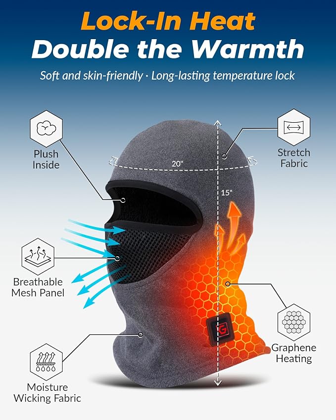 Graphene Heated Balaclava Neck Gaiter Gifts for Men Women Warm Cold Winter Gift for Ski Snowboard Motorcycle