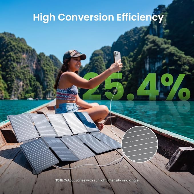 35W Solar Panel Charger with USB-A and USB-C Ports, 25.4% High Efficiency Folding Portable Solar Charger Compatible with Phones,Power Bank,IP68 Waterproof Solar Charger for Backpacking