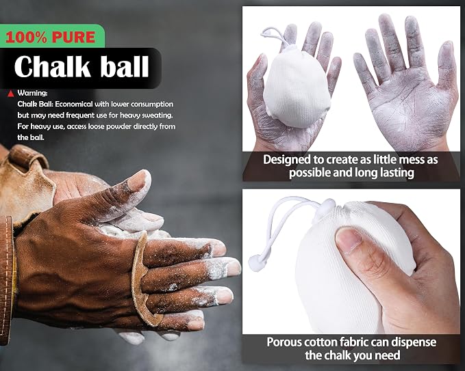 Chalk Ball, Chalk for Rock Climbing and Gymnastics, Weightlifting Gym Workouts, Billiards, 2.3oz Chalk Ball with Refillable Chalk Socks 4 Pack