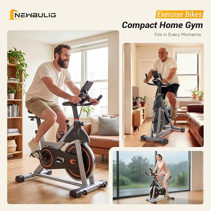 NEWBULIG Exercise Bike with APP, Stationary Bikes for Home, Workout Bike for Adults & Seniors, Cycle Machine, Adjustable Height and Resistance, Low Noise, 265lbs Weight Capacity, Easy Assembly