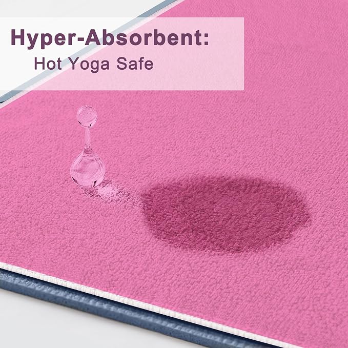 2 Pack Upgraded Yoga Mat Towel with Bonus Grip Socks Elegant Embroidered, 1-Second Sweat Absorption & Non-Slip | Machine Washable Microfiber | Hot Yoga, Pilates | 73''*27.6''| Gray+Pink