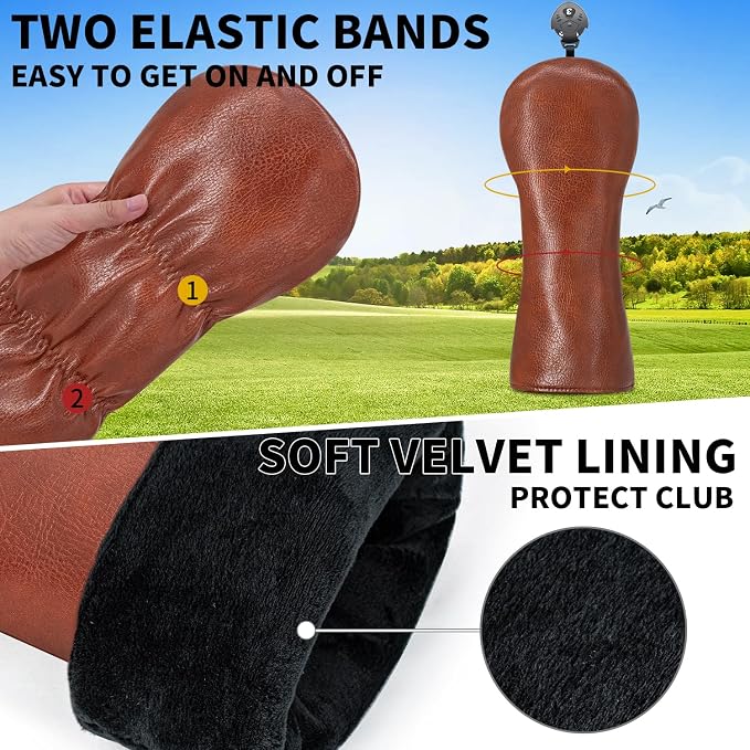 Golf Accessories Golf Club Covers for Driver, Fairway, Hybrids - Golf Driver Headcover/Golf Fairway Wood Head Cover/Hybrid Headcover for Men/Women Golfer