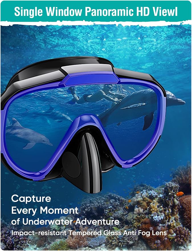 Seovediary Snorkel Set Adults Snorkeling Gear Anti-Fog Panoramic View Swim Mask Dry Top Snorkel Kit with Carry Bag for Snorkeling Scuba Diving Swimming Travel