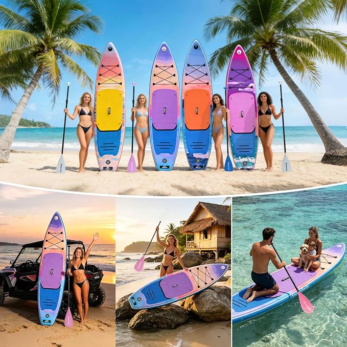 Inflatable Stand Up Paddle Board - Ultra Stable Wide Paddle Boards of All Skill Levels, Full-Color Gradient Design, Anti-Slip EVA Deck with Premium Accessories