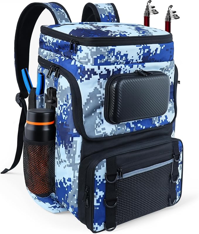 Fishing Backpack with Rod Holder, Large 50L Tackle Bag Water Resistant Tackle Backpack Heavy Duty Fishing Bag Gift for Men Woman