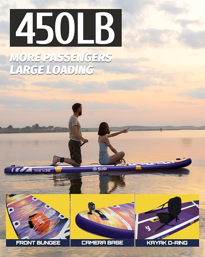 ESUP Extra Wide Inflatable Paddle Board 11’6" ×34/35" ，Super Stable Stand Up Paddleboards for 2 Person/Family/Large Size, Inflatable SUP with Paddle, Pump & Shoulder Strap