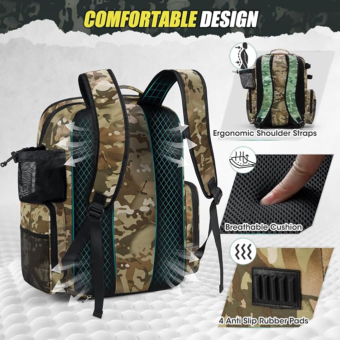 RAINSMORE 45L Fishing Backpack with Rod Holders & Rain Cover Large 900D Water-resistant Fishing Tackle Bag Store Fishing Gear