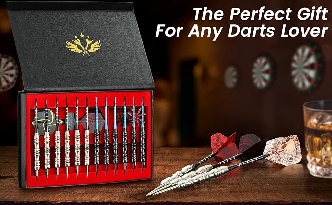WINSDART Darts Metal Tip Set Professional Metal Darts for Dartboard Steel Tip Darts with Nonslip Iron Barrel Aluminum Dart Shafts,Extra Flights,Dart Sharpener,Gift Box