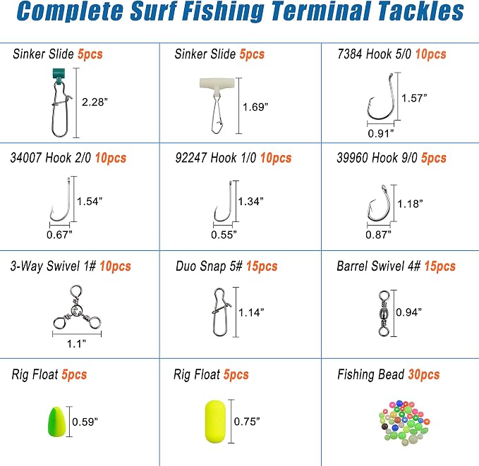 Saltwater Fishing Tackle Kit,160pcs Surf Fishing Gear Set Saltwater Lures Bucktail Jigs Fishing Bait Rigs Pyramid Sinkers Leaders Hooks Swivels Ocean Beach Fishing Accessories with Tackle Box