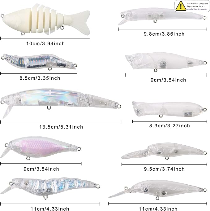 Unpainted Fishing Lures Making Kit DIY Crankbaits Minnow Kit - 321/355pcs Blank Hard Bait Lure Set Include Pliers Treble Hook Split Rings Lure Eyes Stickers Making Supplies Make Your Own Fishing Lures