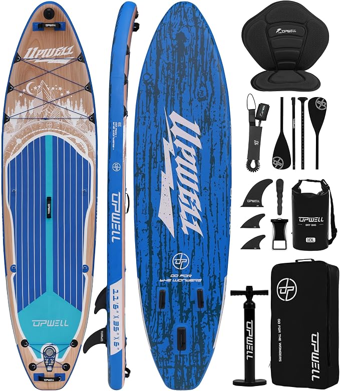 UPWELL 10'6"/11'/11'6" Inflatable Paddle Board, Stand Up Paddlboard for Youth & Adults, Stable Design, Premium SUP Accessories, Backpack, Leash, Hand Pump, Fins