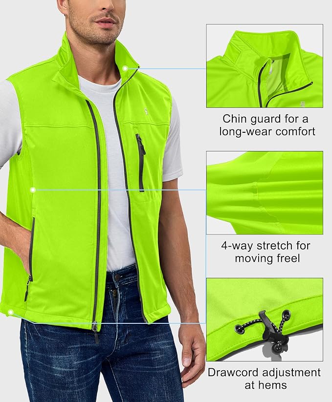 Little Donkey Andy Men's Lightweight Softshell Vest, Windproof Sleeveless Jacket for Running, Hiking, Cycling, Golf